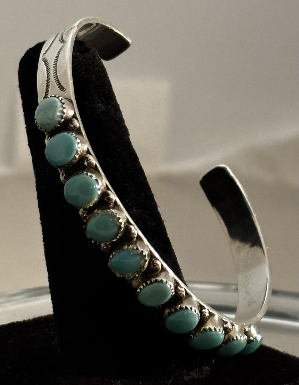 Vintage P.D. Coonsis Zuni Sterling Silver/Turquoise 10 stone Row Cuff BRACELET